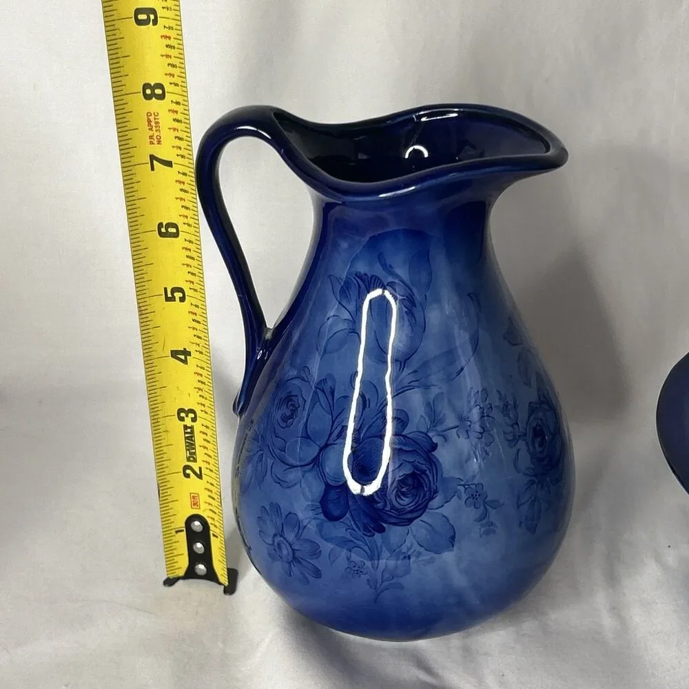 Vintage Staffordshire of England Flow blue Floral Pitcher and Bowl Set